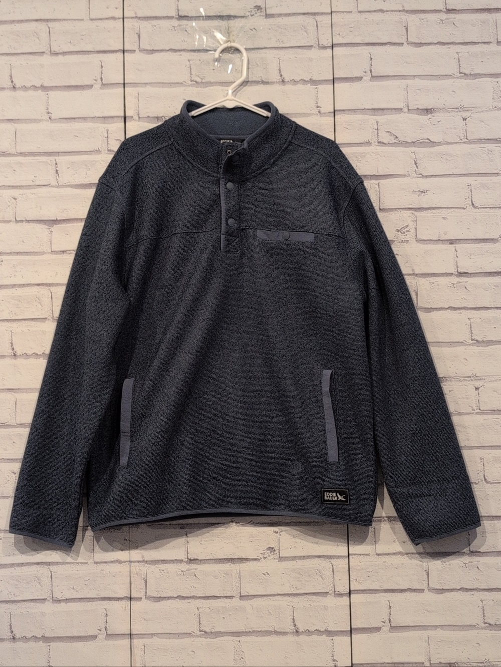 Eddie Bauer Men's Size L 1/4 Snap-Up Fleece Pullover Blue Pockets Long Sleeve